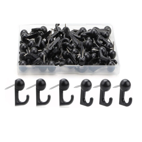 30/50 Pcs Push Pin Hooks Wall Thumb Tacks Hook-Black 30