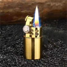Retro Kerosene Lighter, Compact Metal Body, Portable Windproof, Reusable, Gold Finish, Retro Style