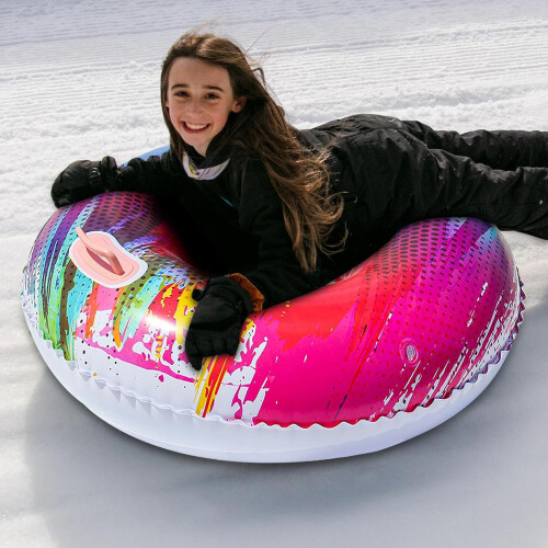 Inflatable Snow Sled Thickened Blow Up Snow Tube Sledge Red For Outdoor ...