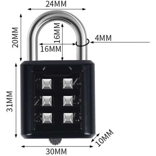 6Digit Combination Padlock Zinc Alloy Black AntiTheft Security For Suitcases With  Password Code 1