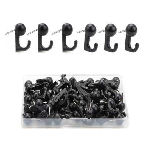 30/50 Pcs Bulletin Board Hooks Push Pin Hooks-Black 50