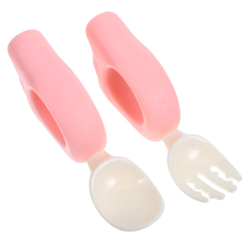 1Set Cucchiai E Per in Silicone Rosa 2