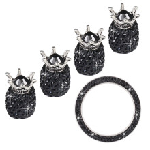 5Pz Valvole Auto Nere Tappi Con Strass Protezione Polvere