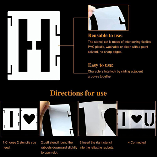 42Piece Letter Stencils Set, 515 cm Reusable Plastic Alphabet Stencil 1