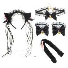 1Ensemble -TĂŞte Et Queue Renard Peluche Douce Noire Pour Cosplay