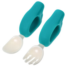 1Set Babyvoedingsset ABS En Siliconen Groene Toddler Lepels En