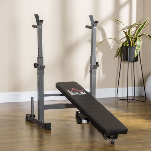 Homcom HOMCOM Adjustable Weight Bench with Barbell Rack, Dip Station, Grey