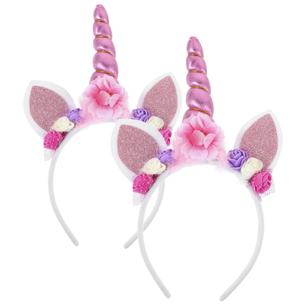 2Pz Cerchietti Unicorno Rosa In Tessuto Leggero, Per Feste