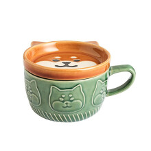 Tasse à café en forme d'animal mignon avec couvercle, tasses-3