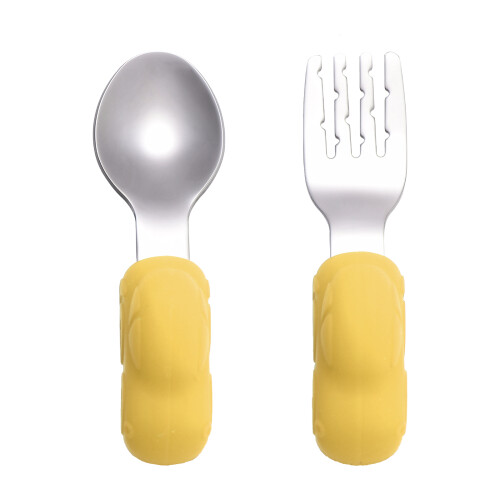 1Par Talheres Infantil Silicone E Aço Para Treinamento