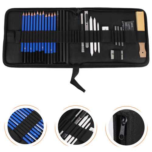 1Conjunto Kit De Ferramentas Para Desenho Com Lápis Coloridos E Couro 2