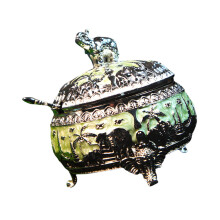 Stylish sugar dispenser made of alloy with matching spoon, elephant shape, kitchen accessory, sugar container for sugar and sweets