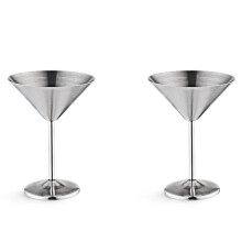 2 x Stainless Steel Martini Cocktail Glass High Base Glass Unbreakable Glass Metal Bar Champagne Glass Silver