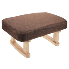 Kurzer Fußhocker Mit Polstersitz Und Holzbeinen, Kaffeefarben
