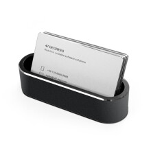 Organizador de cartões de visita em alumínio para mesa, suporte de metal de grande capacidade com almofada antiderrapante.