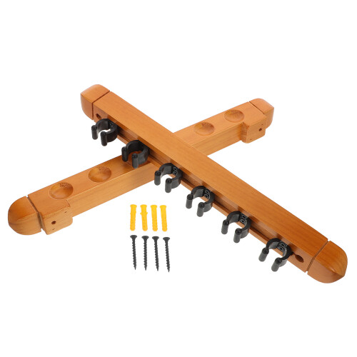 2Stk Wandmontierter Billiard Queue Halter Holz, 6 Sticks, Hellgelb