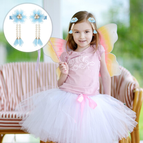 2Stk Blaue Quasten Haarclips Mit Für Kinder 1