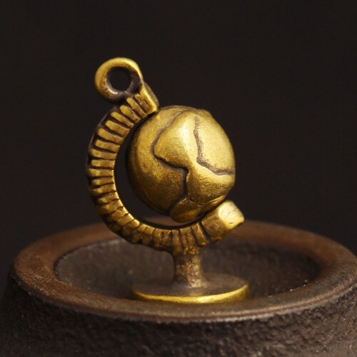 2Pcs Light Brown Brass Key Hanging Pendant DIY Unique Globe Charm 2