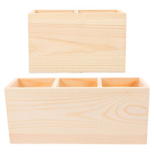 2Stk Holz Stiftehalter Beige Mit Fächern Für Büro Und Makeup