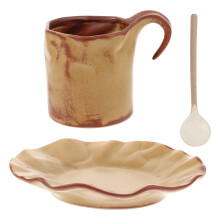 1Set Keramische Koffiekop Met Schotel, Koffiebruin, Voor Thuis En Café