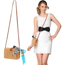 Geflochtene Strohtasche Mit Schal, Schulter- Crossbody-Bag