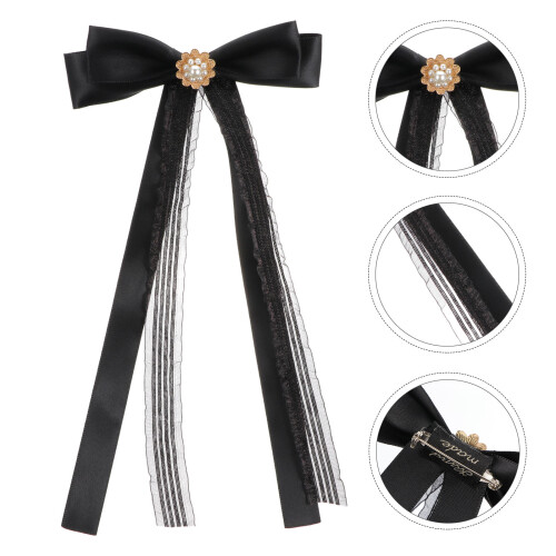 Zwarte Broche Satijnen Strik Dames Kleding Accessoire 2