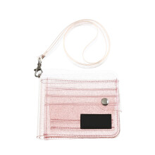 Glitter Roze PVC Portemonnee Houder Met Sluiting En Draagband
