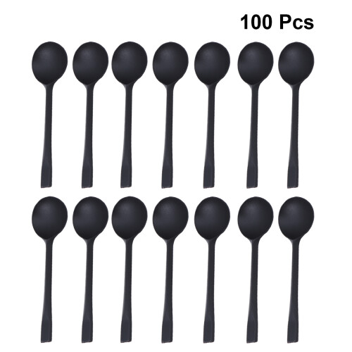 100St Mini Plastic Eetlepels, Zwart, Geschikt Voor Ijs En Pudding