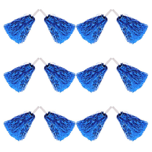 12St Compacte Blauwe Cheer Pom Poms Met Metallic Ontwerp