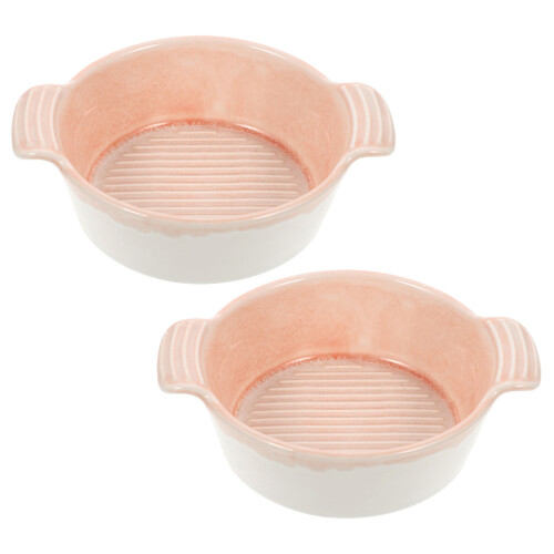 2Ud Cerámicos Rosas Con Doble Asa Para Hornear Y