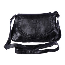 1Pc Stylish Black PU Women Crossbody Shoulder Messenger Storage Bag