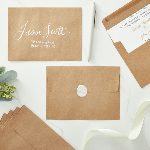 Envelopes Kraft para Convites, Envelopes de Papel Kraft Marrom 5,25x7,25 Polegadas com Aba Autoadesiva e Excelente Vedação, Imprimíveis para 2