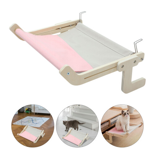 1Set Practical Wood Cat Hammock Bed Wall Mounted Window Cat Perch 1