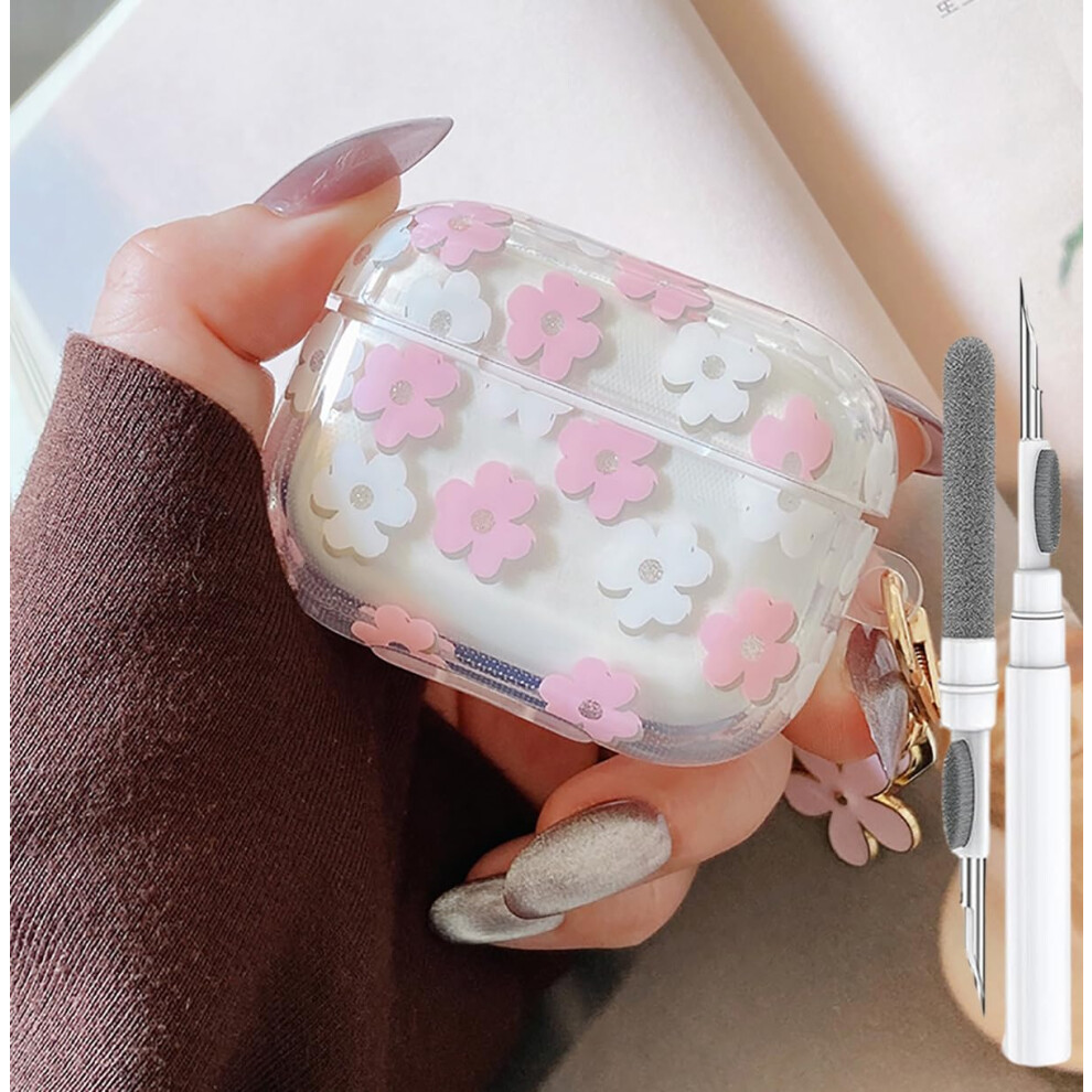 Clear Soft Tpu Flower Cover With Floral Keychain Gen 3 2025 For Airpods Pro 3 Pink 9001264176143