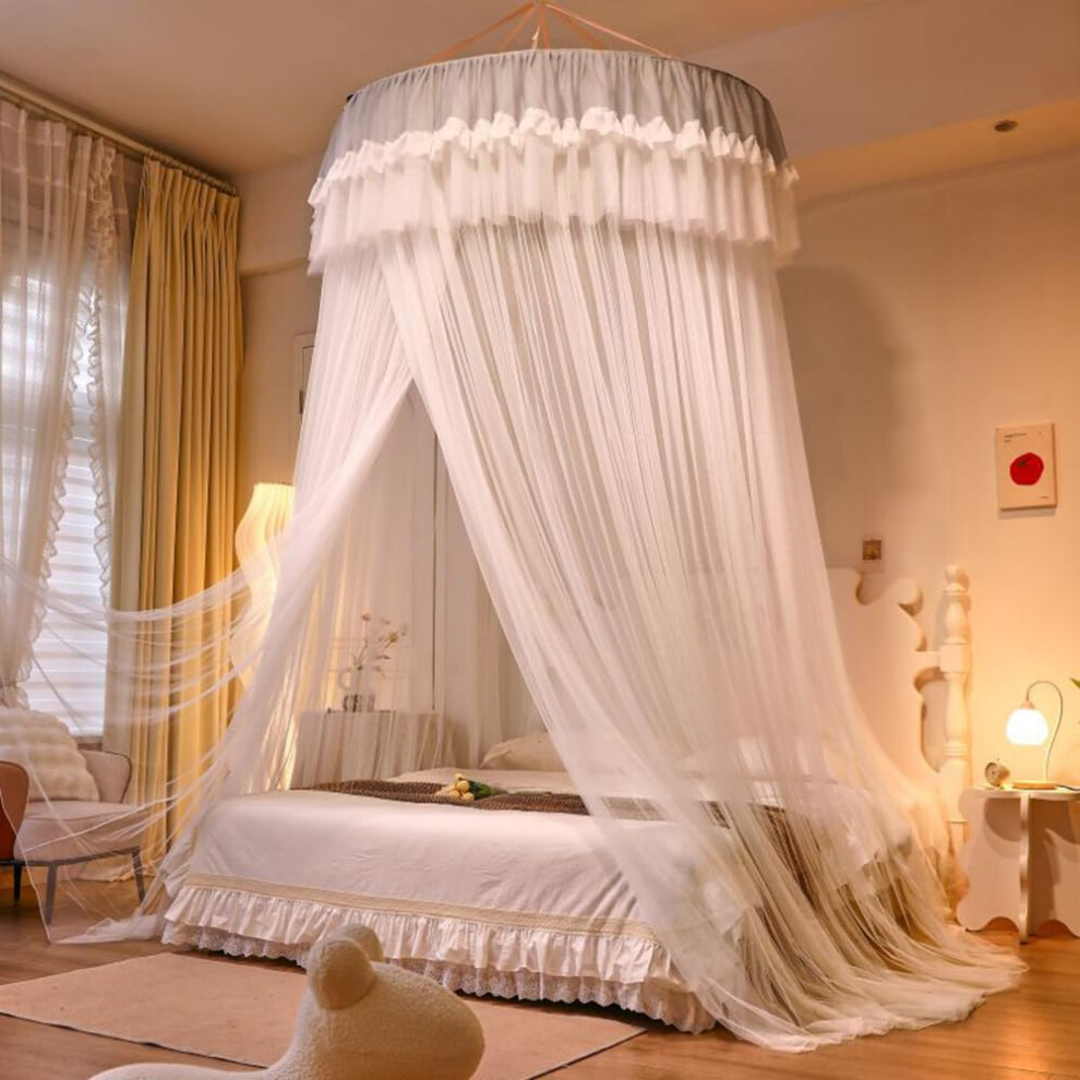 Mosquito Net Lace Princess Bed Canopy Large Dome Hanging Bed Net Tent Breathable Round Canopy Bed Curtain Bedroom Decoration A 2m