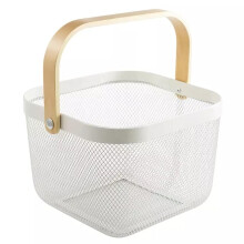 Multifunctional Metal Wire Hanging Kitchen Basket (Square  White)