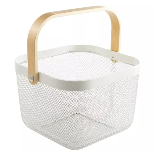Multifunctional Metal Wire Hanging Kitchen Basket (Square  White)