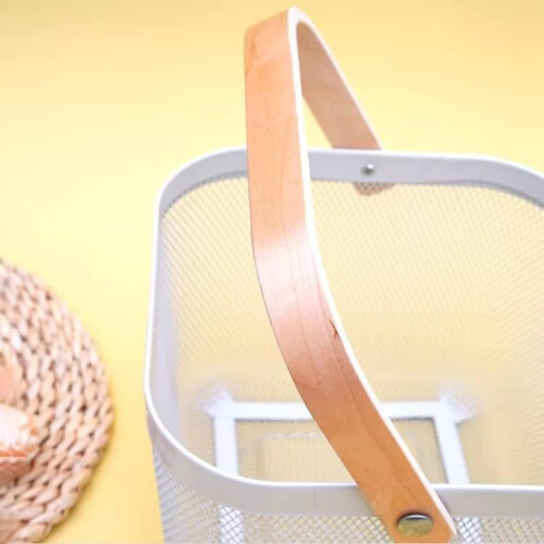 Multifunctional Metal Wire Hanging Kitchen Basket (Square  White) 2