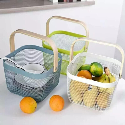 Multifunctional Metal Wire Hanging Kitchen Basket (Square  White) 1