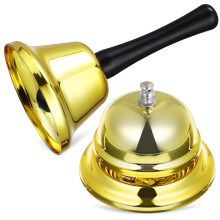 2Pcs Versatile Golden Hand Bell Desk Bell for Restaurant Service