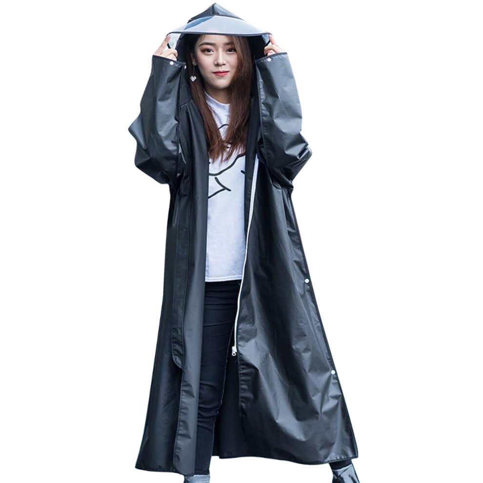 Reusable Adult Raincoat With Hood Portable Waterproof Poncho Black 3572456828561