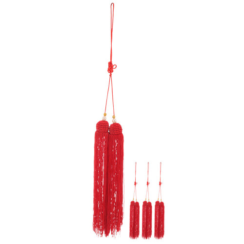 4Pièces Décor Pompon Rouge En Tissu Pour Épée Tai-Chi 1