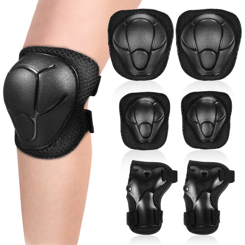 1Ensemble Protections Coudes Genoux Noir Mesh Pour Patinage