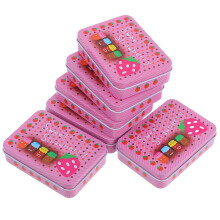 6Ud Caja Mini Metálica Con Dibujos Para Organizar Tarjetas