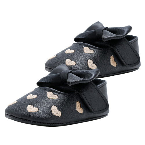 1Paire Chaussures Bébé Cœur Brodé Nœud -