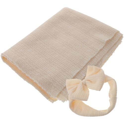 1Ensemble Couverture Emmaillotage Bébé En Polyester Blanc Avec Bandeau