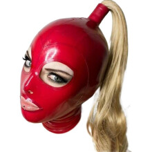 Latex Hood Mask With Blond Wig, Handmade Rubber Mask, SM Mask, Eye And Mouth Holes, Cosplay BDSM, XXL-73CM