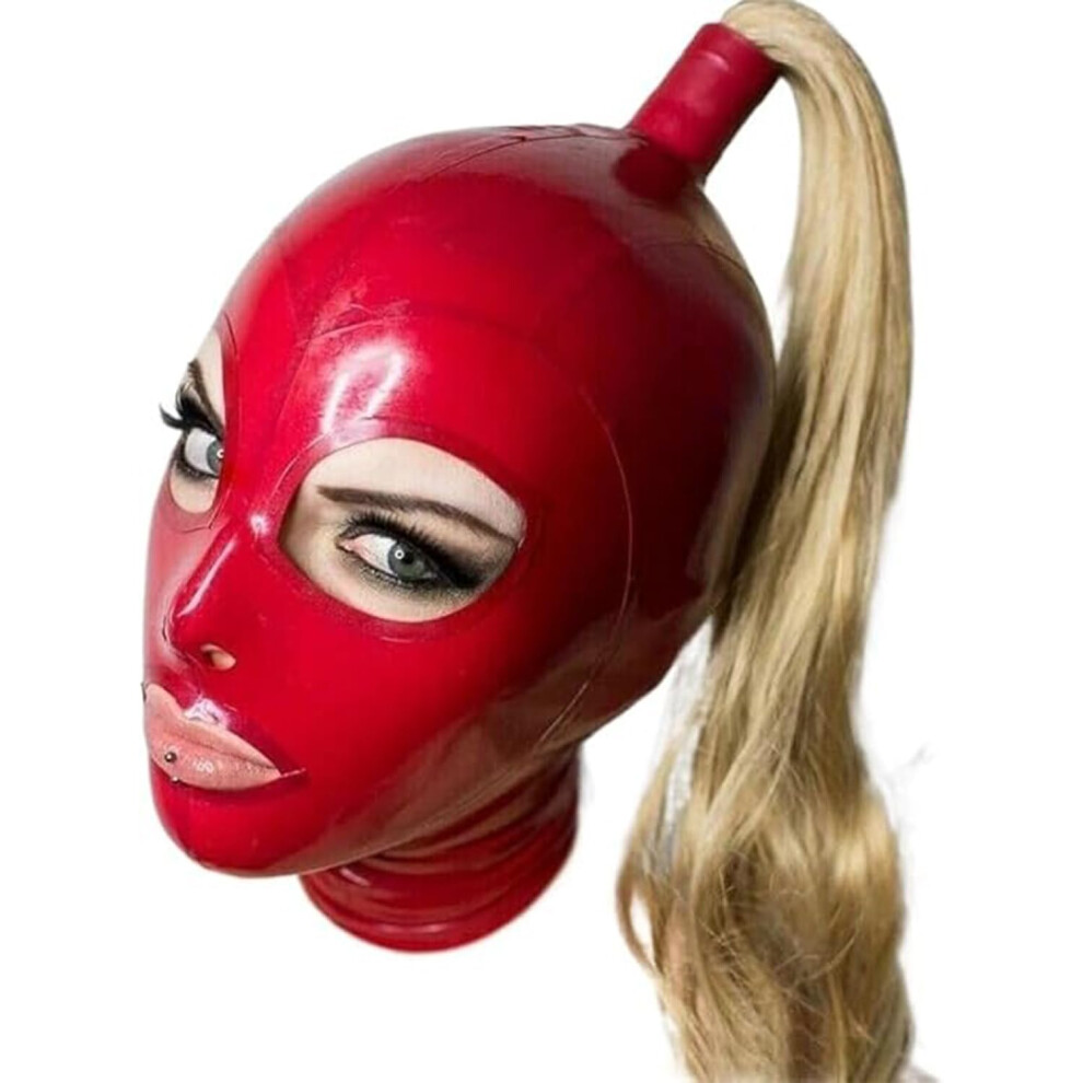 Latex Hood Mask With Blond Wig, Handmade Rubber Mask, SM Mask, Eye And Mouth Holes, Cosplay BDSM, XXL-73CM