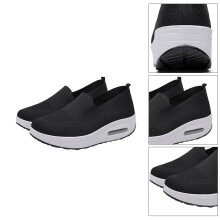 1Paire Sneakers Femme Noir Respirantes Semelle Épaisse