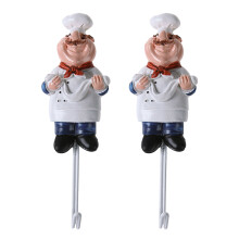 2Pièces Crochet Mural Résine Chef Cartoon Perçage